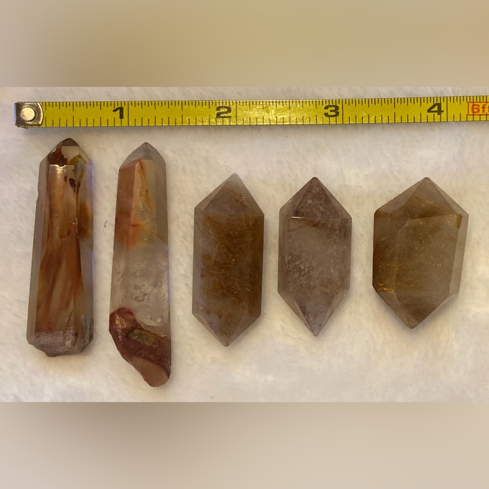 5 pieces of Rutilated Quartz/Golden Healer, single points & double points.